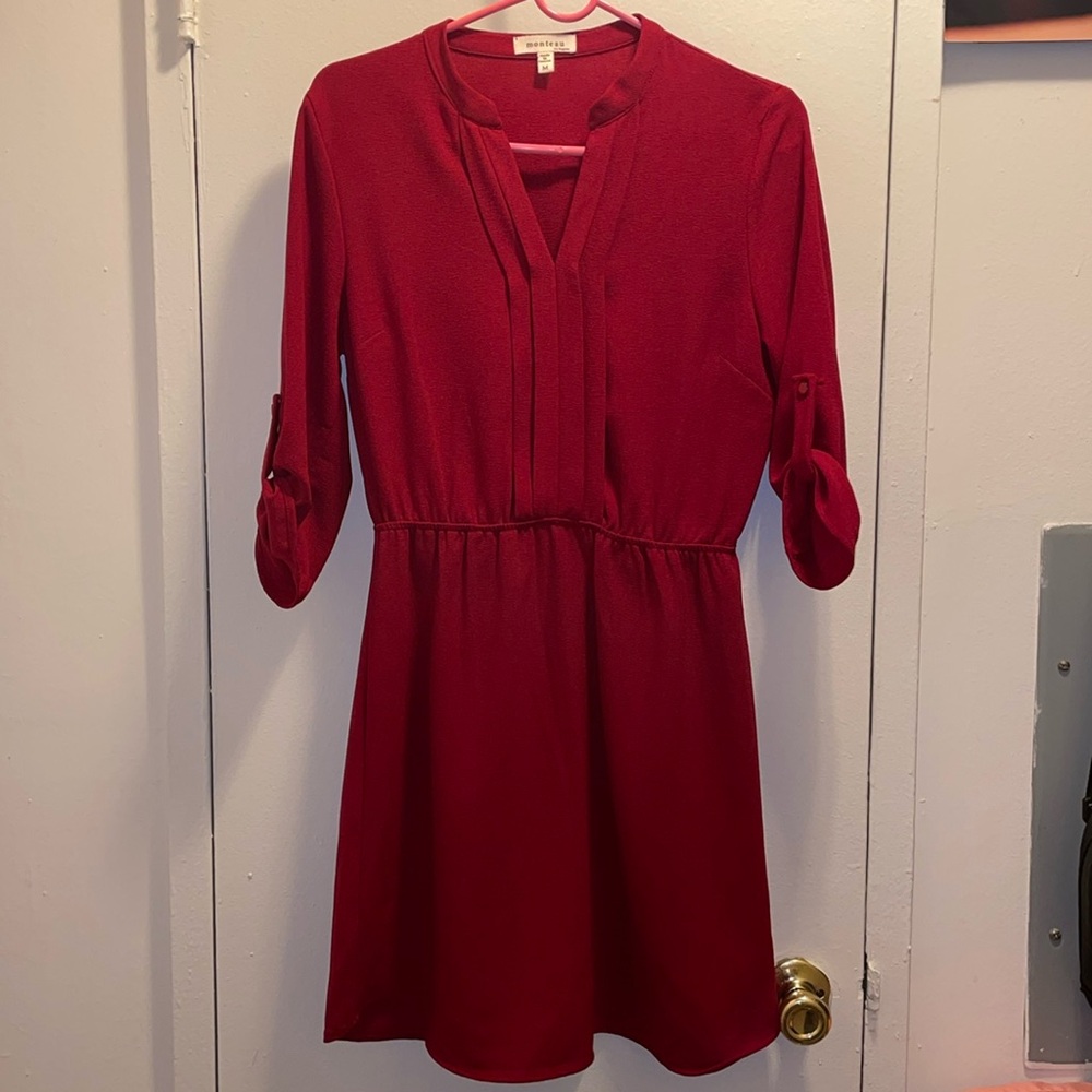 Holiday Maroon Red 3/4 Sleeve Dress